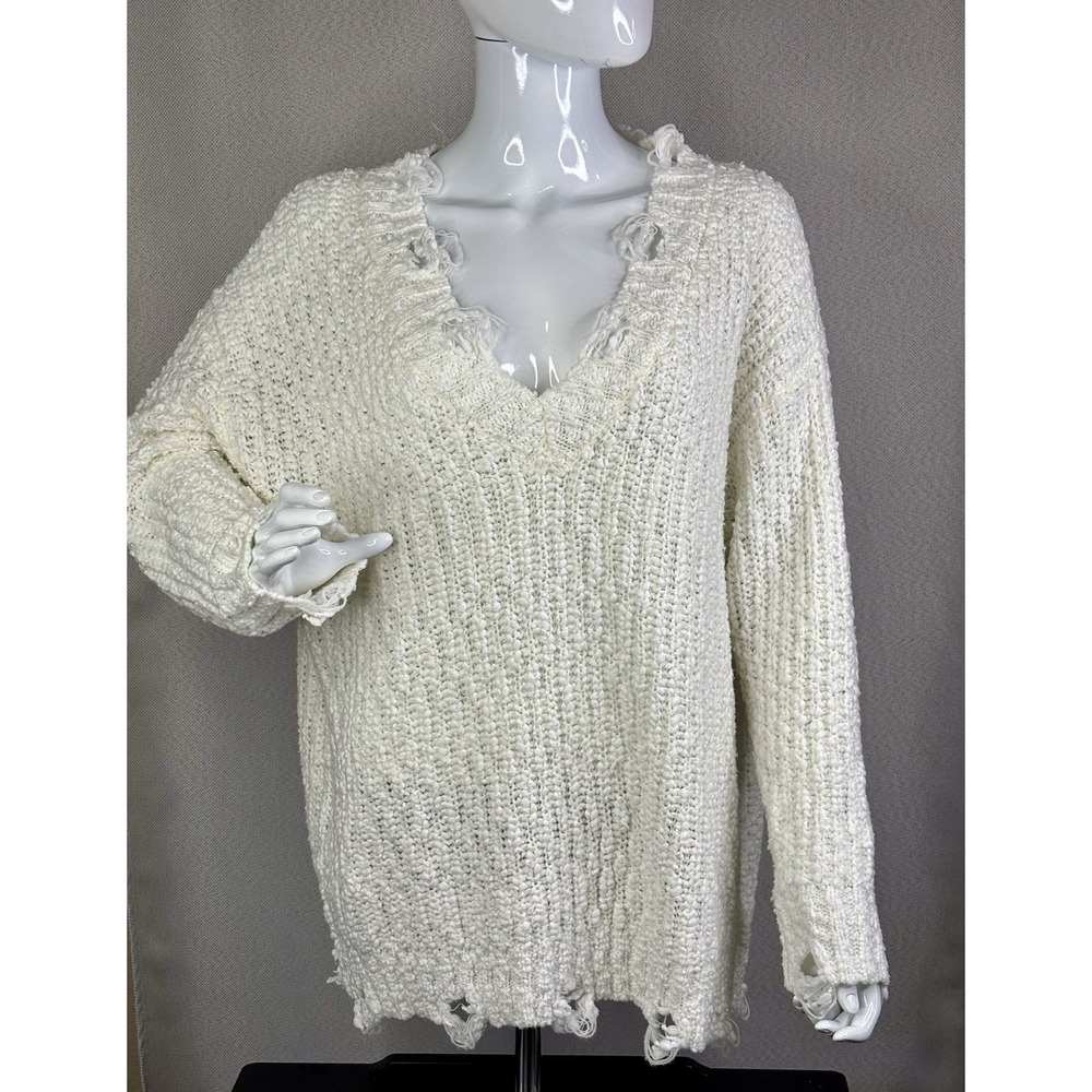Dear John Off White Distressed V Neck Sweater See Measurements